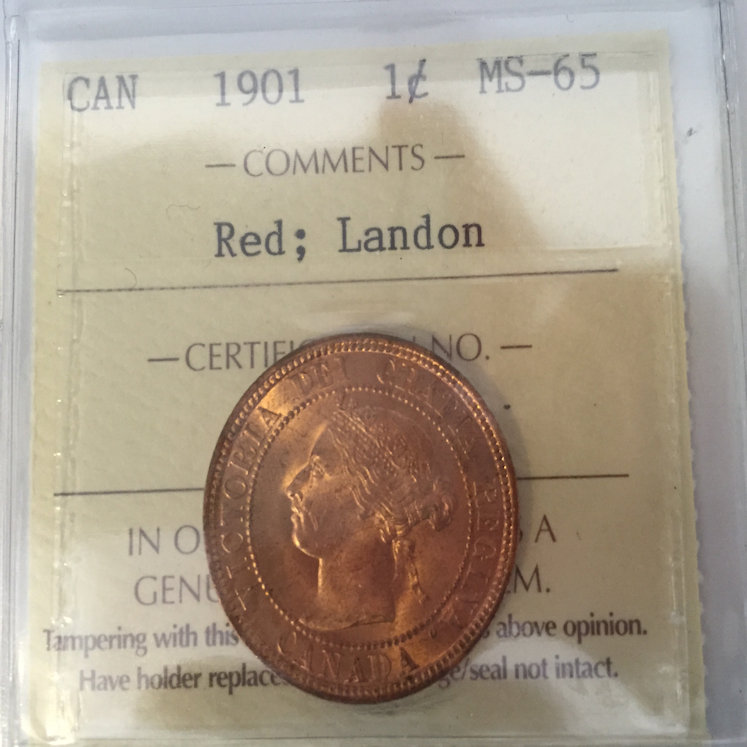 1901 Canadian 1-Cent Penny ICCS MS-65 RED