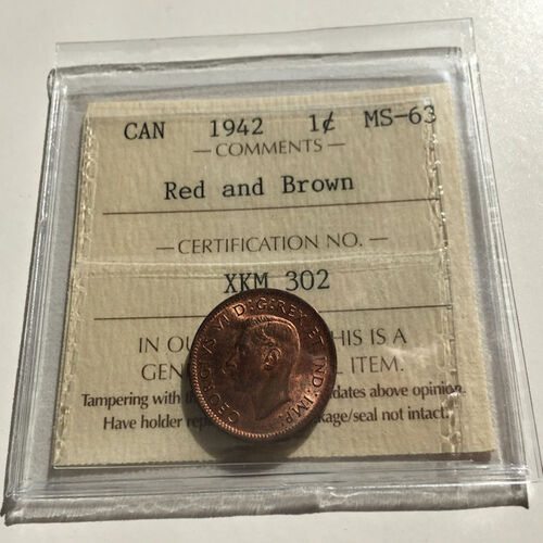 1942 Canada 1-Cent ICCS MS-63