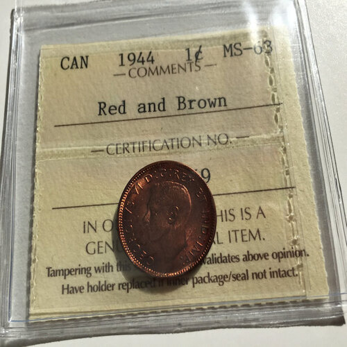 1944 Canada 1-Cent ICCS Graded MS63RB