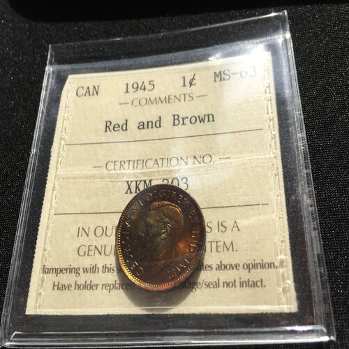 1945 Canada 1-Cent ICCS MS-63