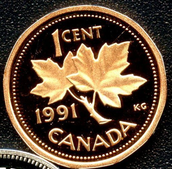 1991 Canada 1-cent Proof w/Frosted Finish