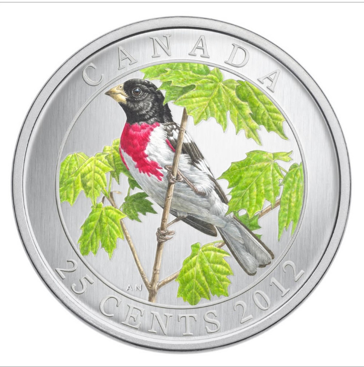2012 Canada 25c Rose-Breasted Grosbeak Specimen - Birds of Canada