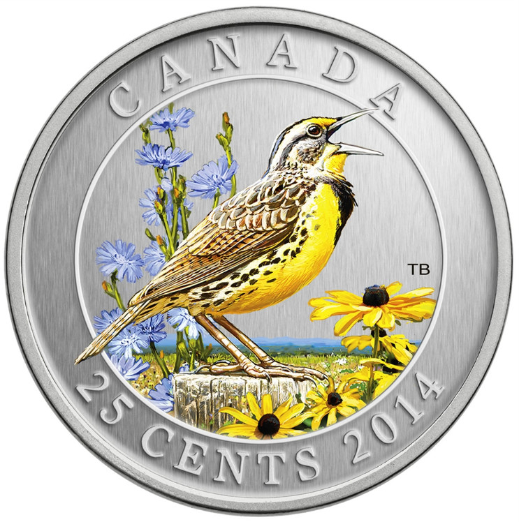 2014 Canada 25c Eastern Meadowlark Specimen - Birds of Canada