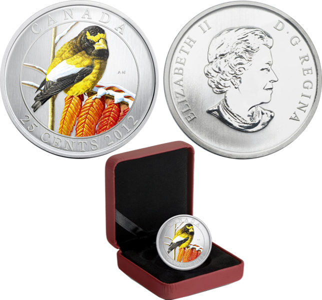2012 Canada 25c Evening Grosbeak Specimen - Birds of Canada