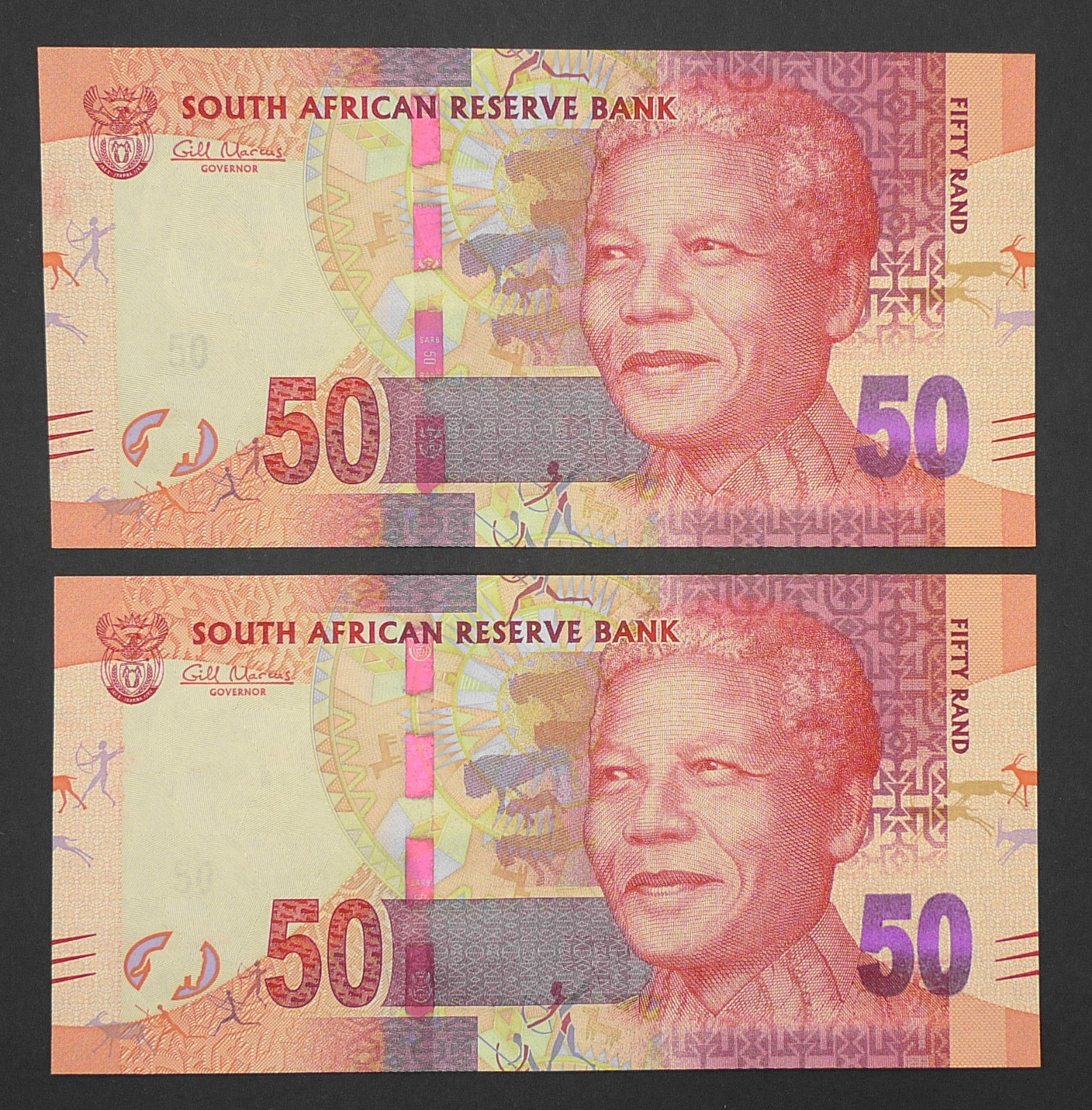 South Africa Fifty Rand Mandela - 2XUNC Notes in Sequence