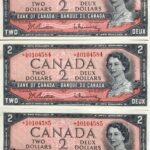 1954 $2 AB Prefix Beattie-Rasminsky BC-38bA UNC Replacement - 3 x Consecutive Serial #s