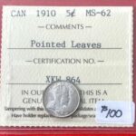 1910 Canada 5-cent ICCS Graded MS-62 Pointed Leaves