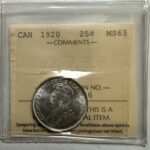 1920 Canada 25-cent ICCS Graded MS-63